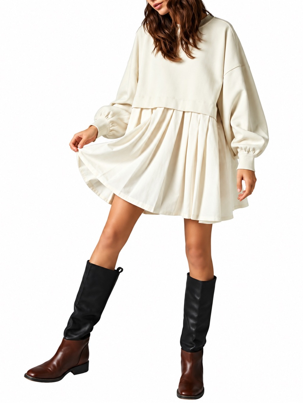 Free People Eleanor Sweatshirt Tunic Dress Long Sleeve Oversized Ivory S 271242
